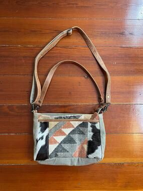 Myra Bag Cowhide Canvas Crossbody Purse Western Southwestern Boho Leather